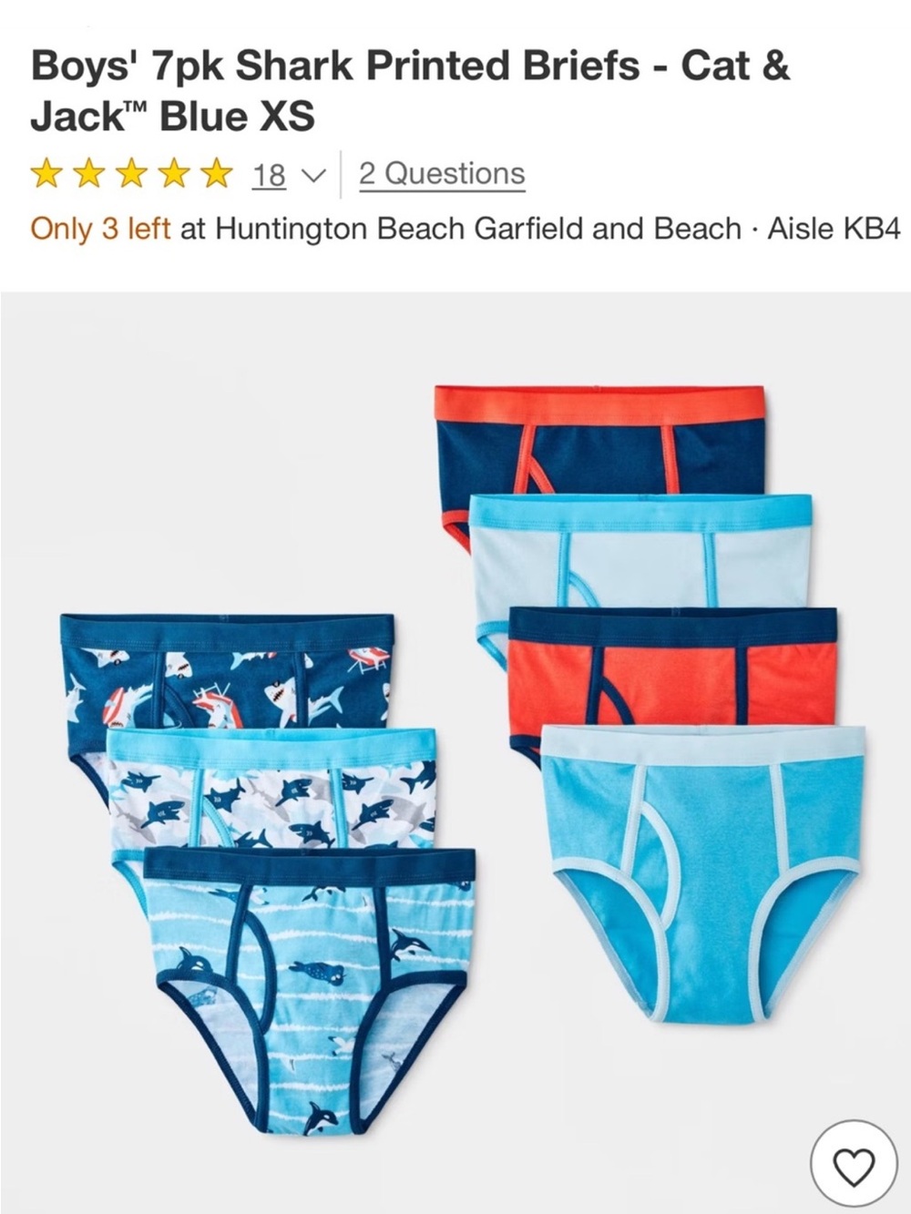 Cat & Jack Boys' Briefs - 7 pack - Size XS (4/5).